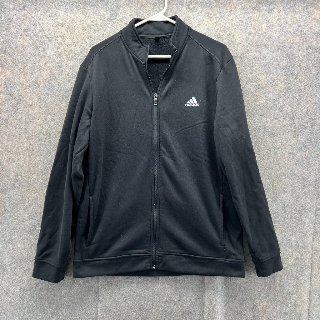 Adidas Sweater Men Large Black Golf Sweatshirt Trefoil Jacket Fleece Lined